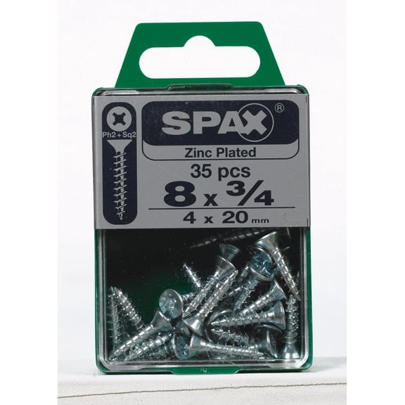 SPAX No. 8 x 3/4 in. L Phillips/Square Flat Head Zinc-Plated Steel Multi-Purpose Screw 35 Each