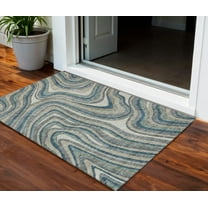3' X 5' Teal Blue Gray And Taupe Abstract Washable Indoor Outdoor Area Rug