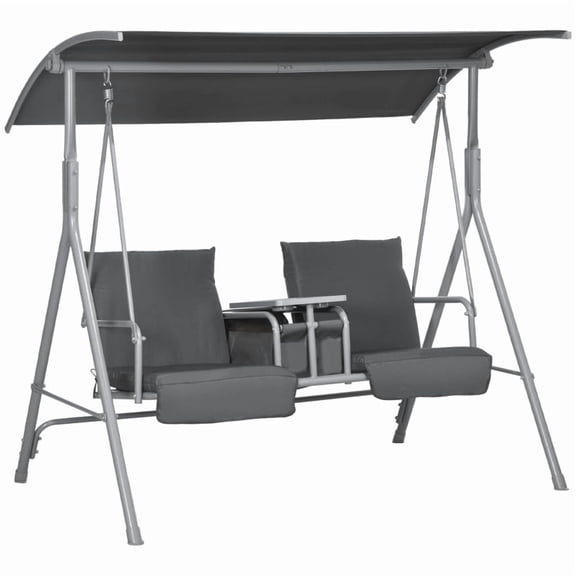 Alvantor 2-Seater Patio Swing with Canopy, Outdoor Porch Swing Chair with Table, Cushions 69"x44"x65" Gray