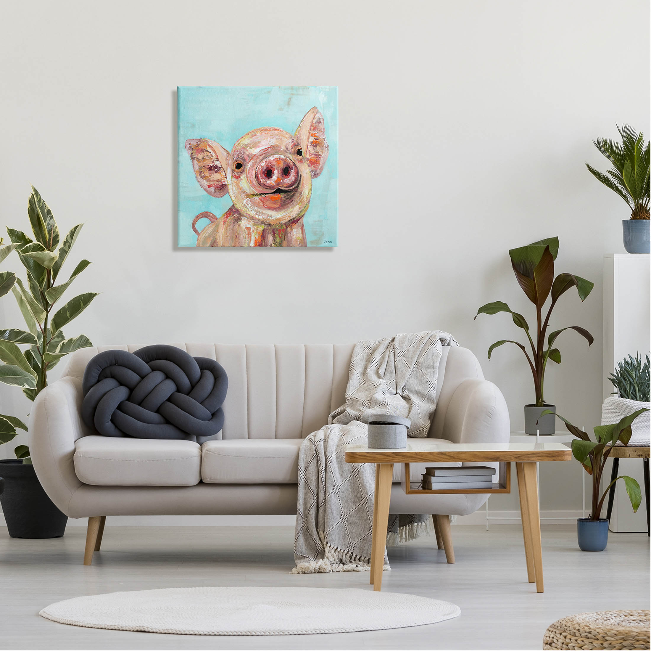 Smiling Pig Farm Animal Animals & Insects Painting Gallery Wrapped Canvas Print Wall Art