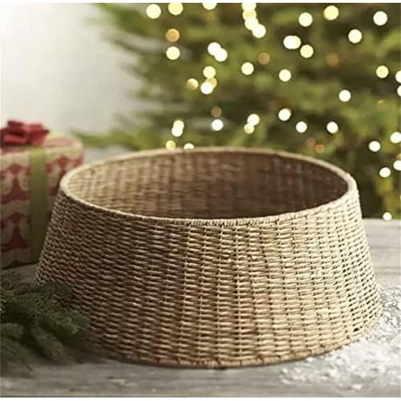 27in Farmhouse Christmas Tree Collar - Tree Basket - Natural Woven - Base Cover for Christmas Tree - Tree Skirt - Tree Ring