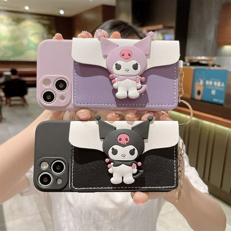 Sanrio Kuromi Cartoon Mobile Case With Wallet lanyard For iPhone