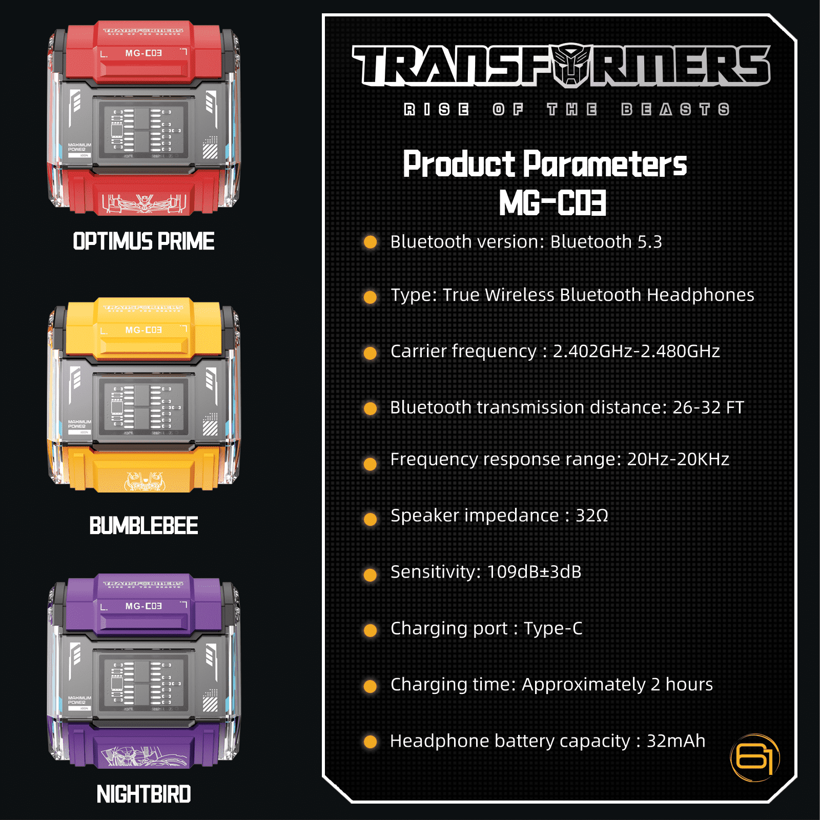 Transformers MG-C03 Bluetooth TWS Wireless Earbuds – HiFi Sound, Low Latency Gaming & Music Dual Mode Headset, Noise Cancelling, Touch Control, Long Battery Life & Charging Case (Red - Optimus Prime)
