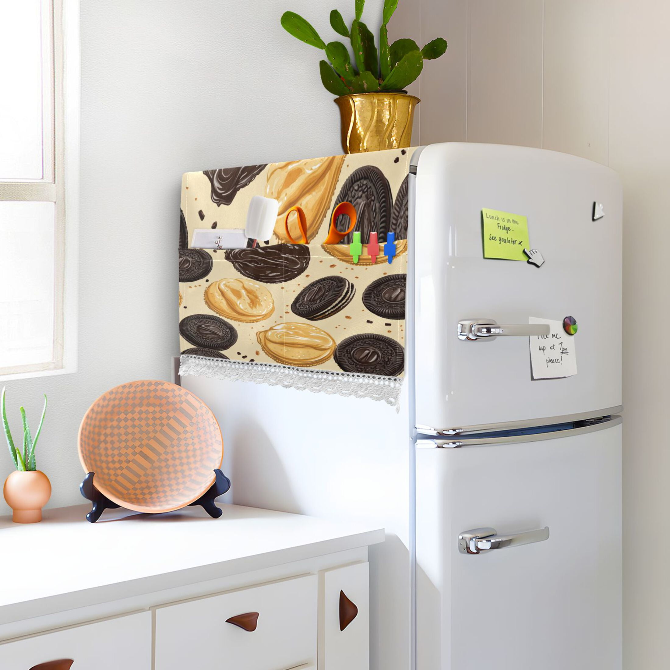 Oreo CookiesWasher and Dryer Covers Dust-Proof and Oil Resistant Fridge Cover with 4 Storage Pockets Washing Machine Top Cover for Laundry Kitchen Home 51.2 x 22 In