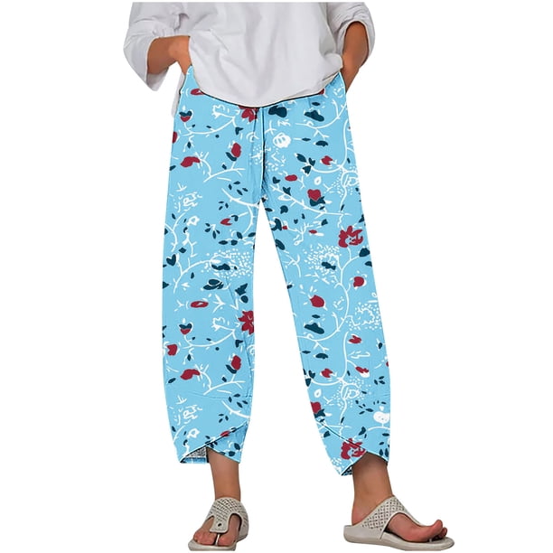 Pantalones de Mujer Traje Verano Cómodo de Moda Impreso Pantalones Recortados, Pantalones Elásticos Casuales