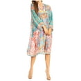 thumbnail image 6 of Sakkas Womens 3/4 Puff Sleeves Split Neck Summer Short Flowy Swing Dress/Cover-up - D-338-A - L/XL, 6 of 11