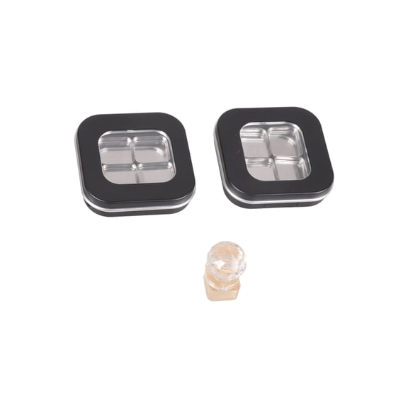 2 Pack Magnetic Small Powder Case with Press Stamp Fashion Makeup Organizers Iron Texture for Travel and Daily Use