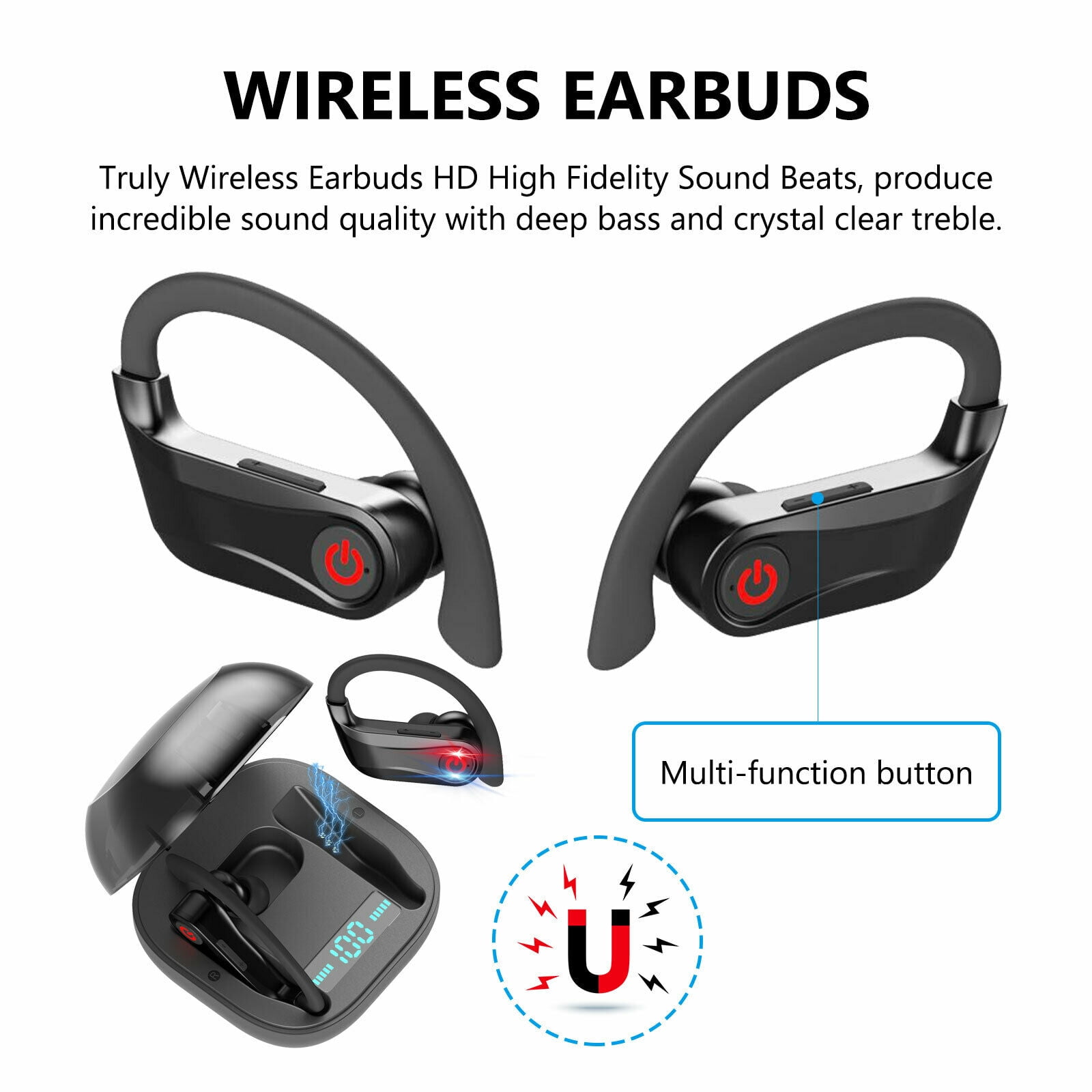 TWS Headphones Wireless Bluetooth for Google Pixel 9/Pro/Pro XL/9a Phones - Earbuds Earphones Ear hook True Stereo Headset