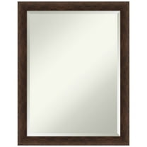 Amanti Art Warm Walnut Narrow Beveled Wood Bathroom Wall Mirror