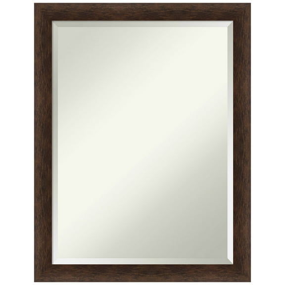 Amanti Art Warm Walnut Narrow Beveled Wood Bathroom Wall Mirror
