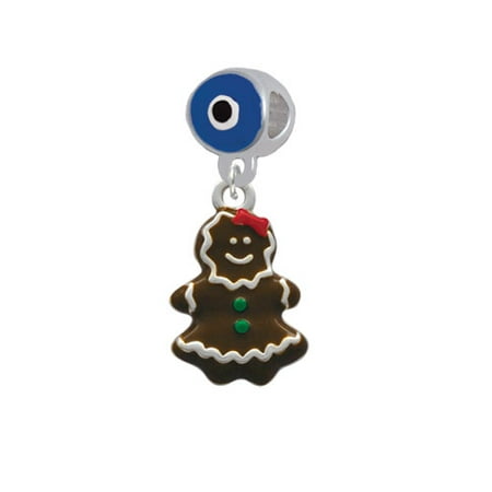Enamel Gingerbread Girl - Blue Evil Eye Charm Bead