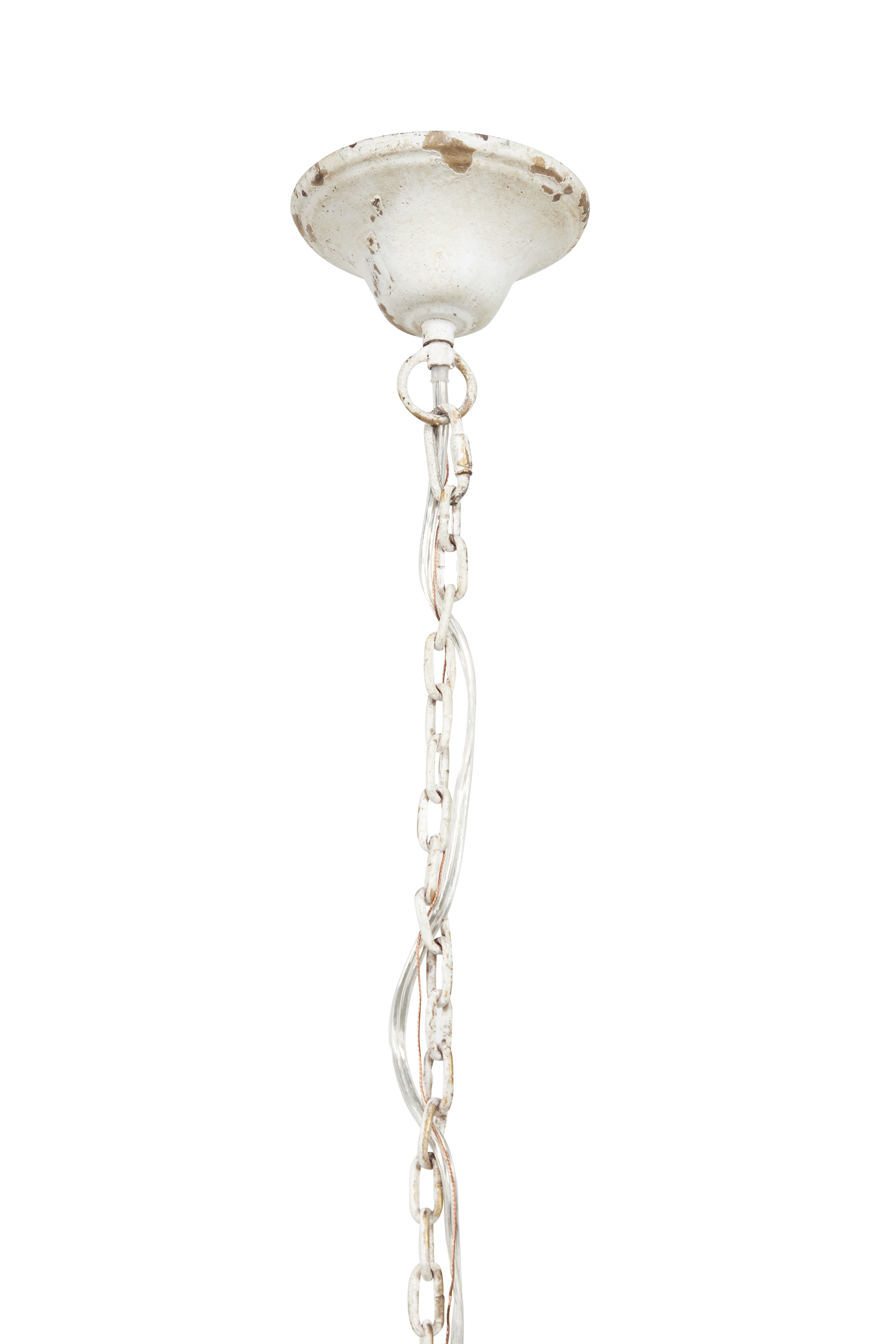 Decmode - Large White Metal and Wood Bead Chandelier, 30” x 34”