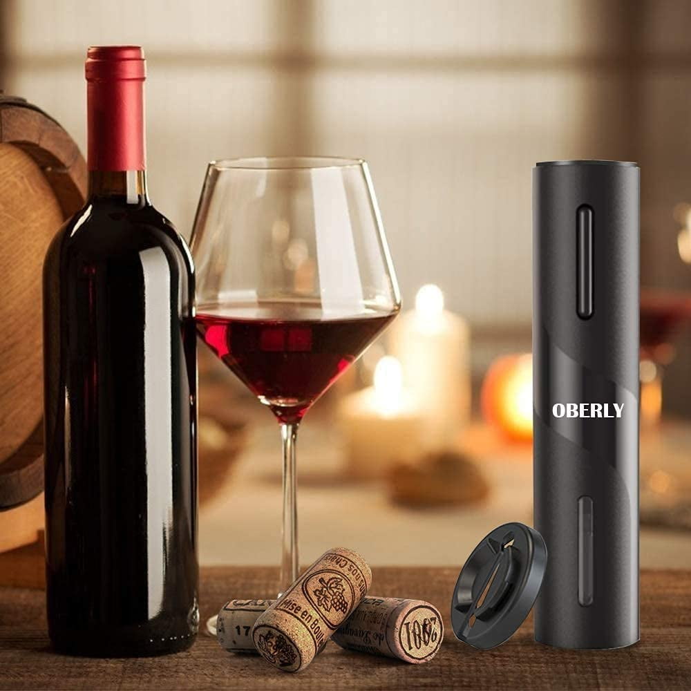 Pourer Vacuum Stopper One-click Button Reusable Wine Bottle Openers with LED Light for Home Kitchen Party Bar OBERLY Automatic Corkscrew Set Contains Foil Cutter Electric Wine Opener 4 Piece Gift Set 