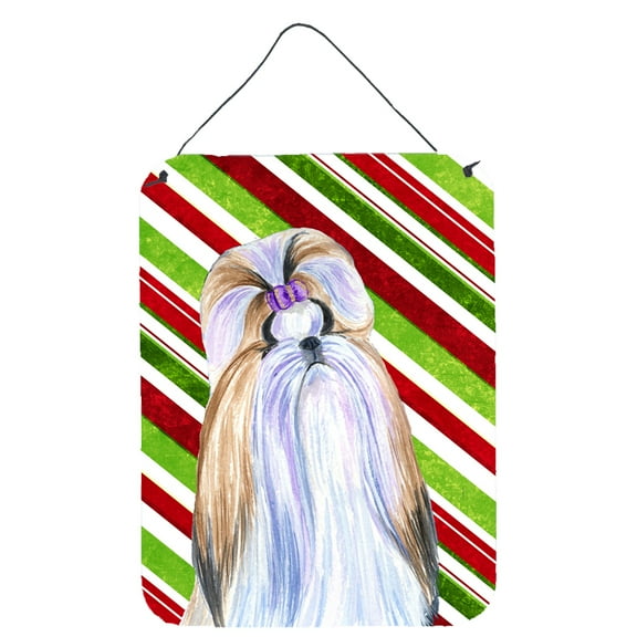 Shih Tzu Candy Cane Holiday Christmas Wall or Door Hanging Prints