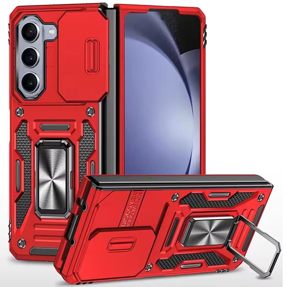 For Samsung Galaxy Z Fold 6 Case Sliding Lens Shockproof Cover with Ring Stand