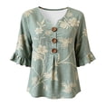 thumbnail image 3 of MuXiKeJi Clothes 3/4 Length Sleeve Womens Tops Cotton Linen Boho Blouses Floral V Neck Shirts Summer Beach Casual Top, 3 of 3