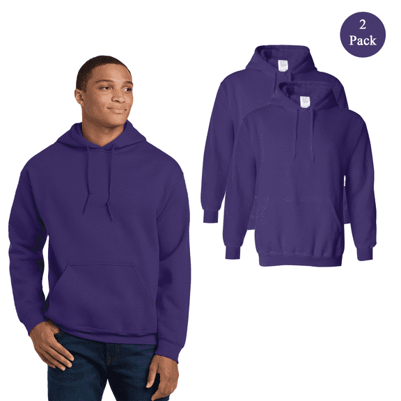 Gildan Men's Heavy Blend Hooded Sweatshirt, Soft Durable Fleece Pullover Hoodie, Purple, 2-Pack, S