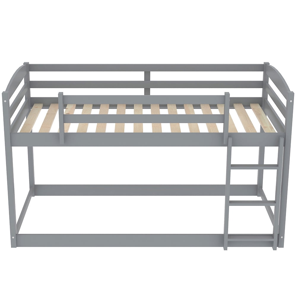 Kadyn Solid Wood Twin Bunk Bed with Ladder and Safety Rail, Gray Kadyn Solid Wood Twin Bunk Bed with Ladder and Safety Rail, Gray