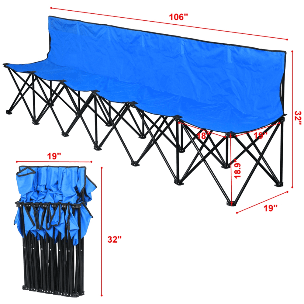 Renwick 6 Seats Portable Folding Bench for Sports Camping, Blue