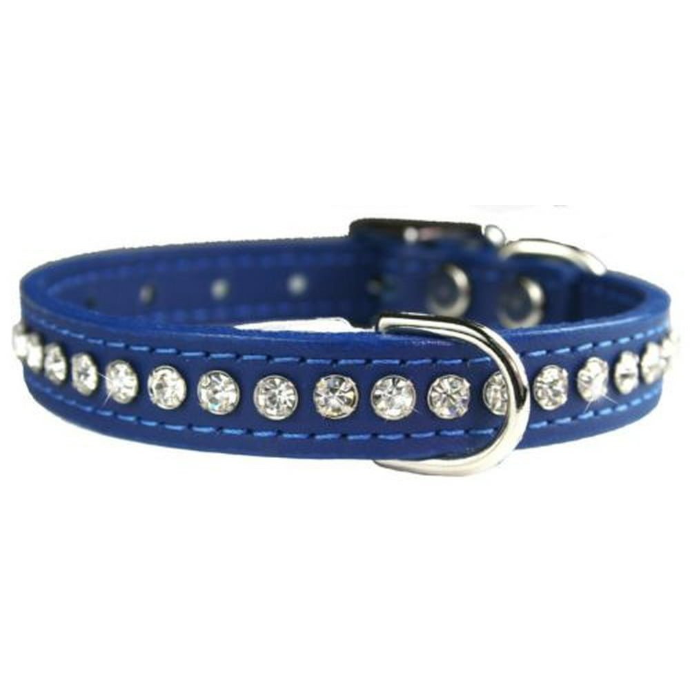 OmniPet Signature Leather Crystal Dog Collar Made in USA 12" Blue
