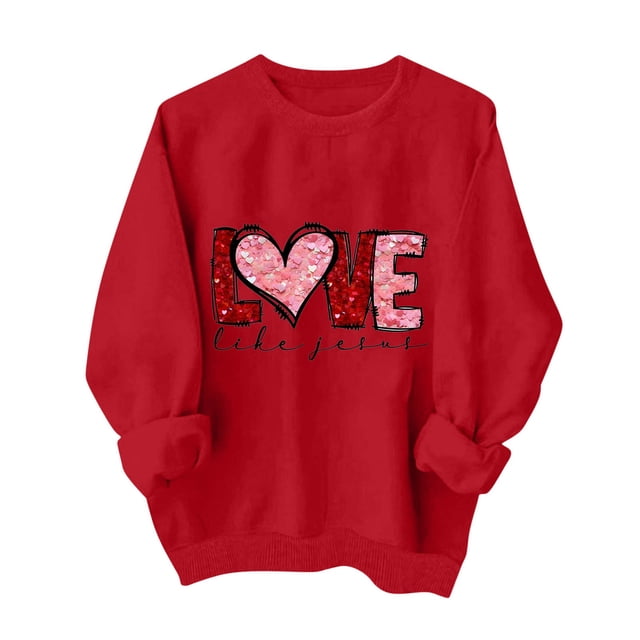 Penkiiy Chandail en Molleton Imprimé Col Rond pour Femmes Saint-Valentin Manches Longues Chandail en Molleton à Capuche TG Rouge