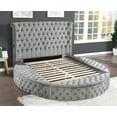 thumbnail image 3 of Modern Round Shaped Velvet Upholstered Bed with Deep Button Tufting & Footboard Storage, Queen Size Bed Frames with USB Chargers & Speakers, No Box Spring Needed, Gray, 3 of 6
