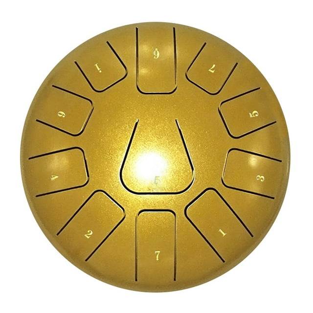 8-inch 11-Note Steel Tongue Drum in Gold - Titanium Steel Alloy Ethereal Handpan with Lingering Pure Sound, Ideal for Beginners - Includes Drum Mallets, Finger Picks, Note Sticker, Music Book,