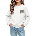 thumbnail image 6 of Risckoth Girl's Leopard Bow Print Crew Neck Sweatshirt, Long Sleeve Solid Casual Fall Winter Pullover, 6 of 7