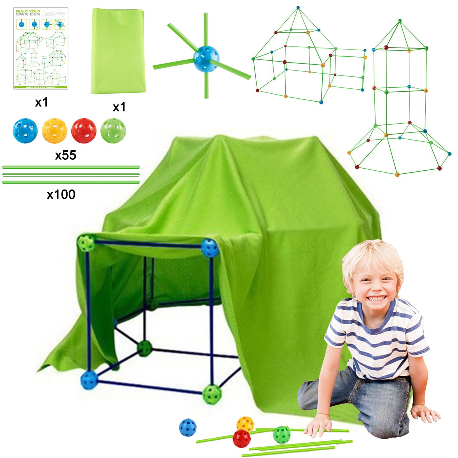 Details about   Kids Building-Kits Construction Kit Play Tent Building Tunnels Bit 