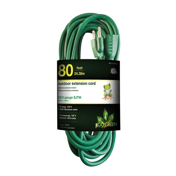 GoGreen Power GG-13780GN 16/3 80' Heavy Duty Extension Cord, Outdoor Extension Cord, Green, 80 Ft
