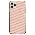 thumbnail image 1 of DistinctInk Clear Shockproof Hybrid Case for iPhone 12 Pro MAX (6.7" Screen) - TPU Bumper, Acrylic Back, Tempered Glass Screen Protector - Pink & Gold Print - Diagonal Stripes Pattern, 1 of 2