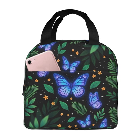 Butterfly Lunch Box Portable Cooler Insulated Thermal Bag With Front Pocket Reusable Food Container For Office Work Picnic Hiking Beach Men Women