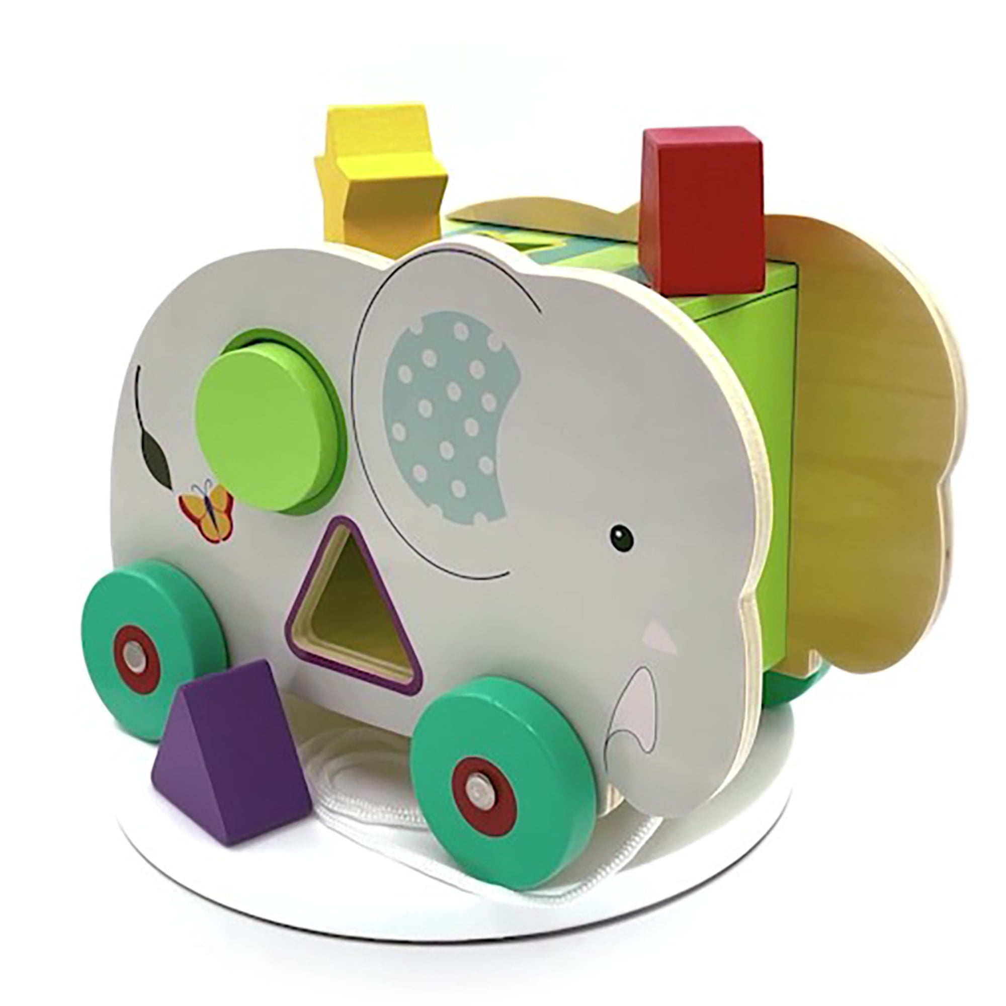 Orange Tree Toys: Shape Sorter: Jungle Elephant - Wooden Wheeled Animal Sorter, 6 Shape Blocks, Push-Pull-Sort, Educational Toy, Toddler & Kids Age 1+