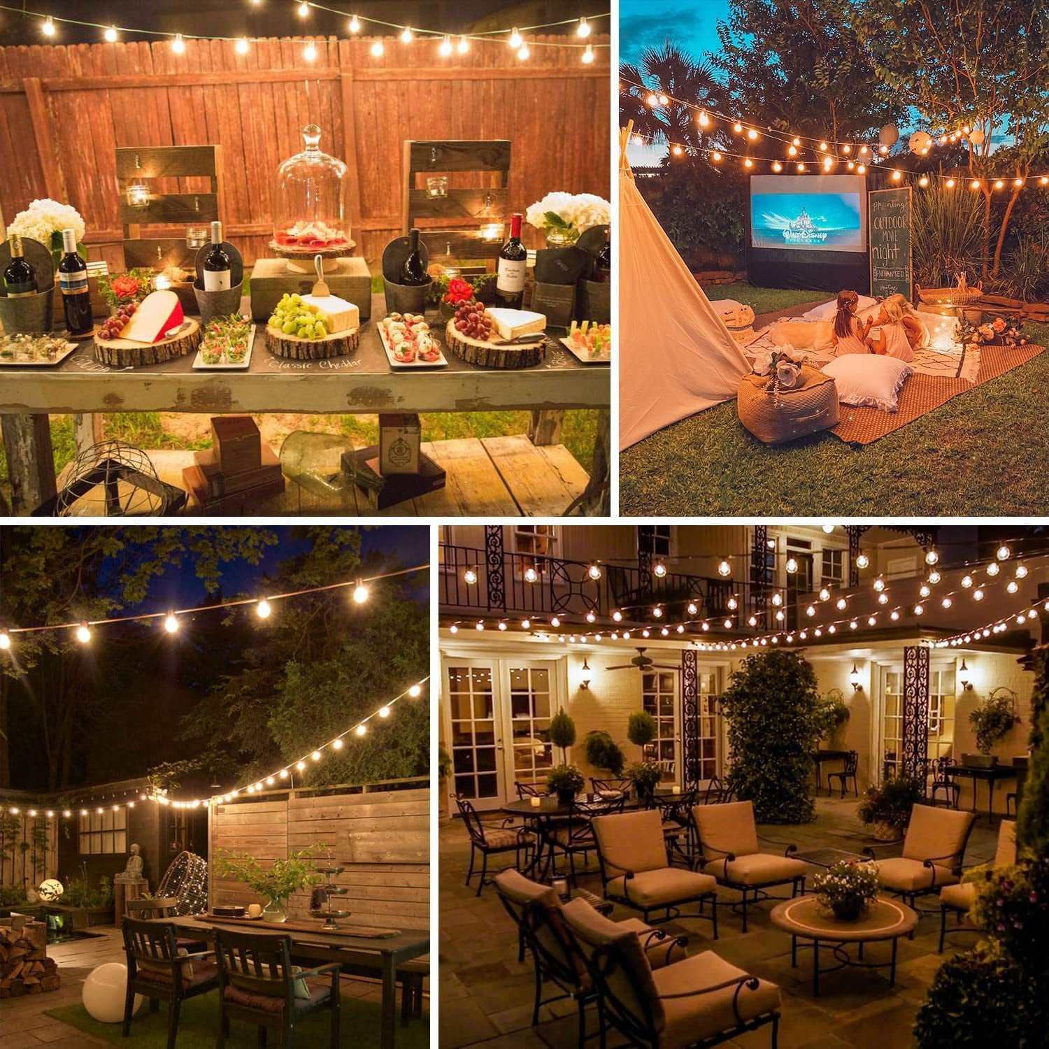 DAYBETTER 200ft Outdoor String Lights, G40 with 100 Edison Vintage Bulbs, Waterproof Hanging Lights for Backyard