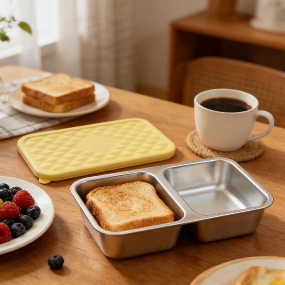 Dianli Cadeaux Vaisselle pour Lunch Contenants à Collation en Acier Inoxydable Empilables Réutilisables Boîte à Collation en Métal avec Couvercles en Silicone Boîte à Lunch pour Tout-Petit à Deux Compartiments Résistante aux Fuites Préparation de Repas