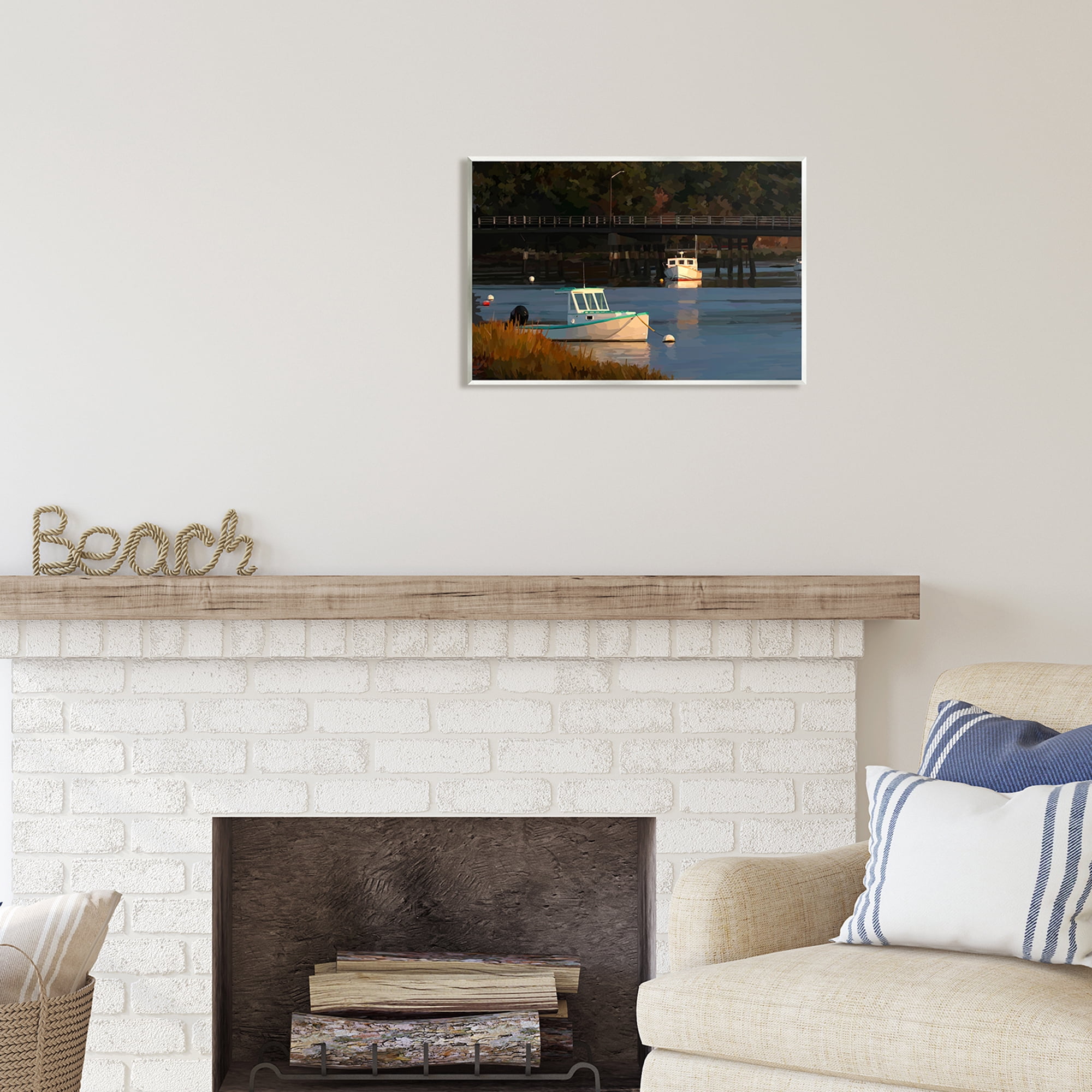 Stupell Industries Boats Under Bridge River Scenery Coastal Photography Unframed Art Print Wall Art