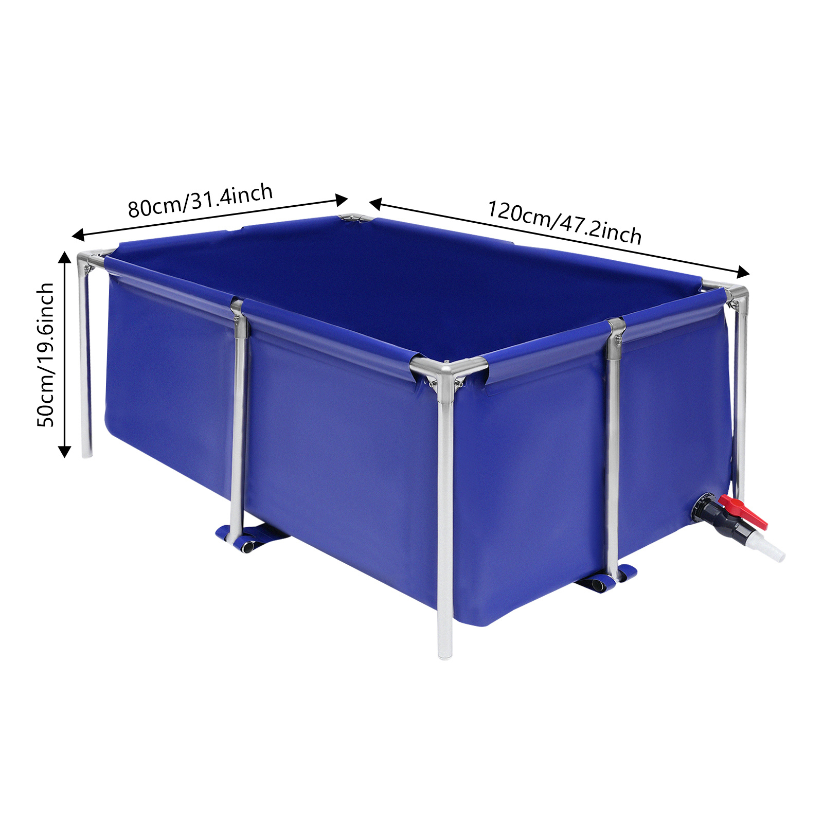 Blue&Silver 120*80*50cm Cuboid Canvas Fish Pond Aquarium Fish Water Tank Coating Koi Breeding Pond