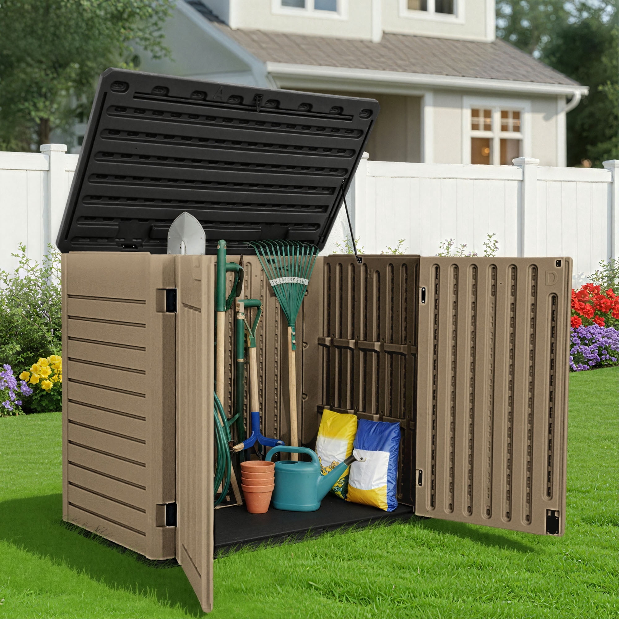 Uforic 35 Cu Ft Weatherproof Resin Outdoor Storage Shed, Lockable for Garden Tools, Easy Assembly, Brown