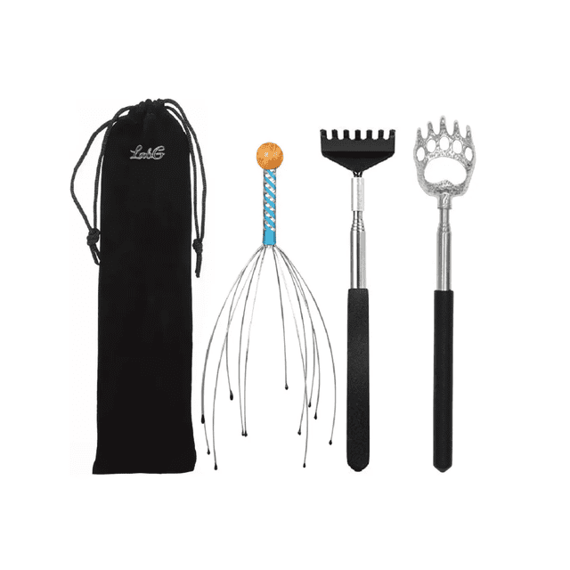 3 Rascar Espalda Extensible Rascador Y Cabeza Masaje Garras Lab.G Negro, Plata