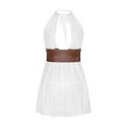 thumbnail image 6 of JSGEK Women Halter Neck Crisscross Strappy Sheer Mesh 2 Piece Set Crop Top and Thong with Matching Stockings Lingerie Set White M, 6 of 6