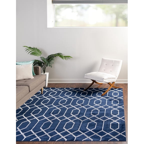 Marilyn Monroe Glam Collection Area Rug - Trellis (7' 10" Square Navy Blue Silver/Silver)