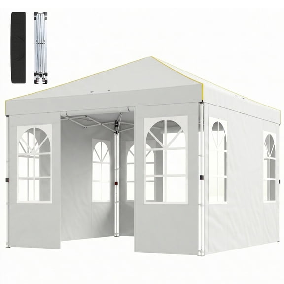9.6 x 9.6 ft Pop Up Canopy Tent with Sidewalls, One Push Setup, UPF50  Portable Instant Canopy Shelter, White