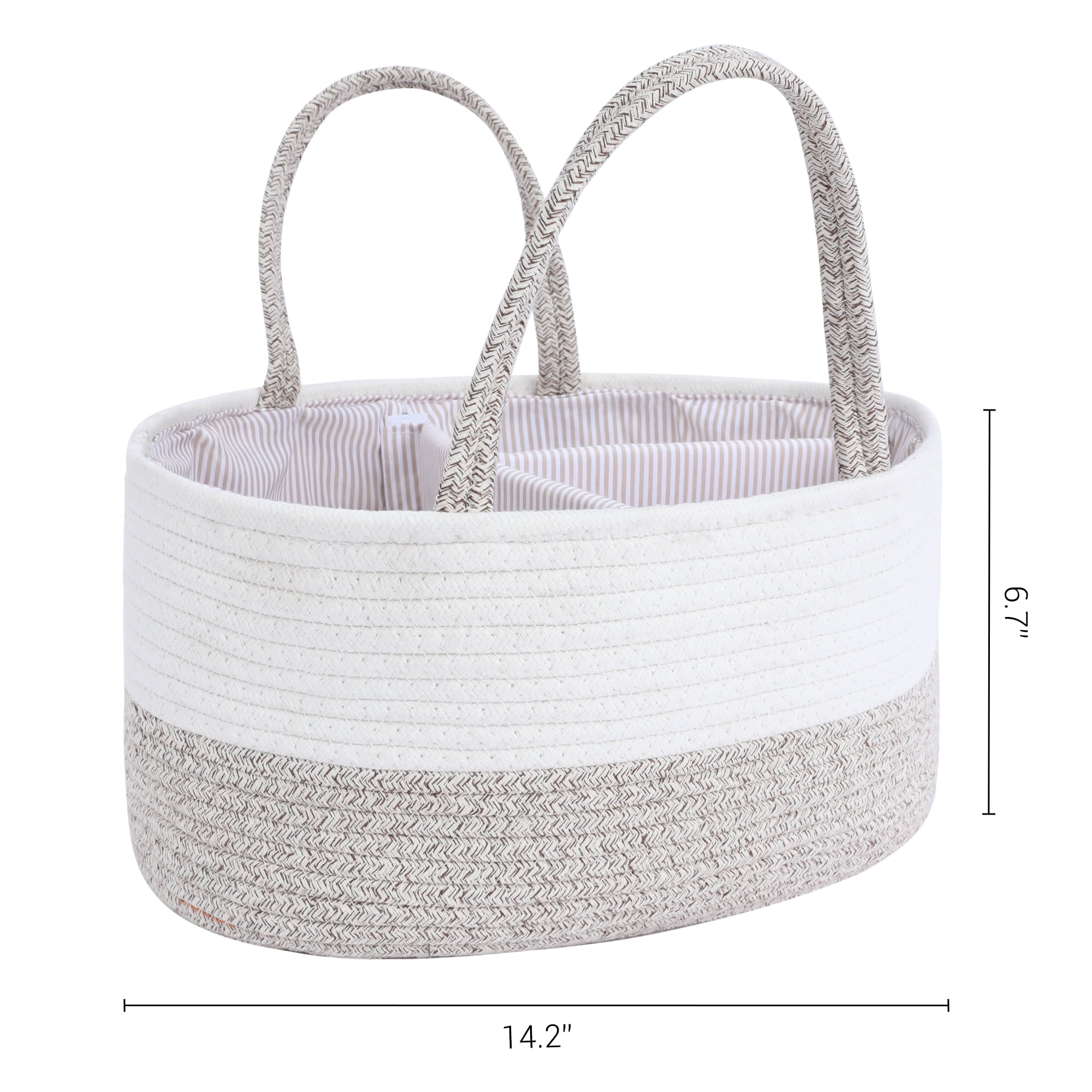 Unique Bargains 1 Pack Woven Storage Basket Bin with Divider and Handle White Beige S