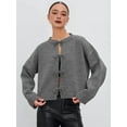 thumbnail image 2 of Bow-Knot Cardigan Sweaters for Women Trendy 2025 Fall Winter Open Front Long Sleeve Button Down Cropped Lady Jacket Grey M, 2 of 6