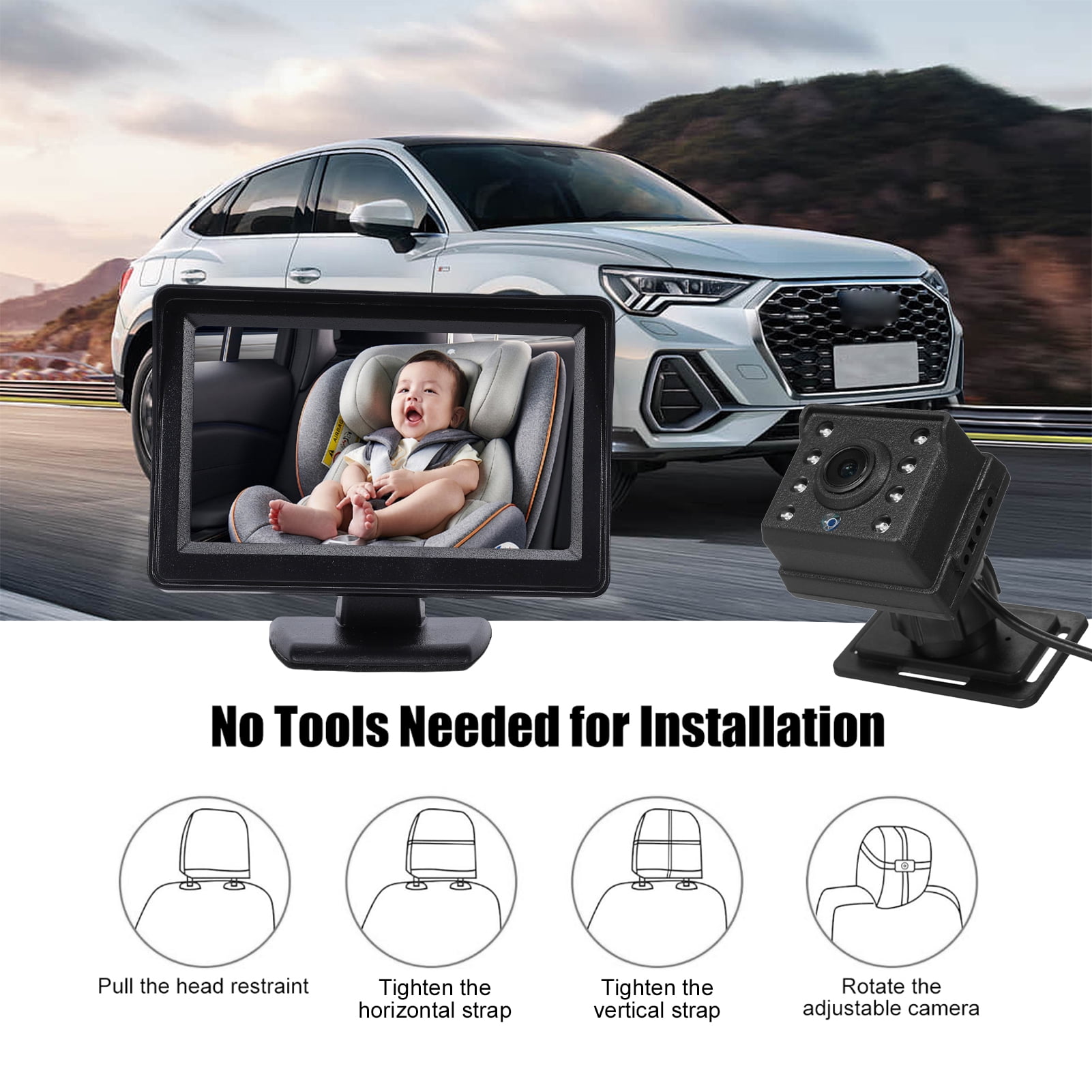 Night Baby Car Camera Baby Car Camera 4.3" Monitor 1080P Rear Facing Backseat Camera with Night Vision 360 Rotation 150 Viewing Angle for Newborn Infant Safety