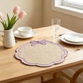 thumbnail image 4 of Linnome Flower Shaped Embroidered Linen Placemats, Bow Decor Heat Resistant Table Mats, Washable Stitched Insulation Plate Mats for Dining Table, Coffee Table Decor, 4 of 6