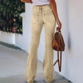 thumbnail image 4 of LWavelet Women High Waisted Flare Jeans Khaki Washed Distressed Denim Pants Retro Bell Bottom Casual Denim Trousers Earthy Yellow 2XL, 4 of 4