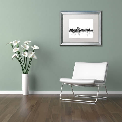 Trademark Fine Art "Albuquerque NM Skyline B&W" Canvas Art by Michael Tompsett, White Matte, Silver Frame