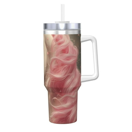 

Fuzoiu Haired White Horse Print 40OZ Ice Bully Stainless Steel Insulated Cup with Handle and Straw - Perfect for Travel and Sports