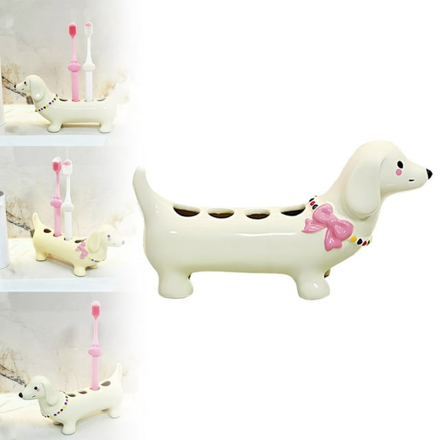 Support de Rangement pour Brosse à Dents en Céramique Mignon avec 4 Compartiments pour Salle de Bain